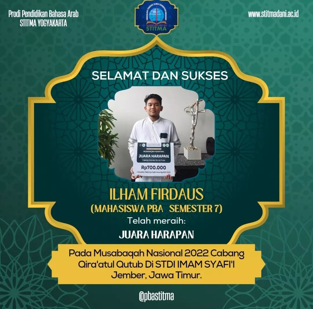 Mahasiswa Program Studi Pendidikan Bahasa Arab STITMA Yogyakarta Meraih Juara Harapan Musabaqah Qira’atul Kutub